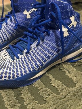 Under Armour Royal Blue and White High-Top Basketball Shoes
